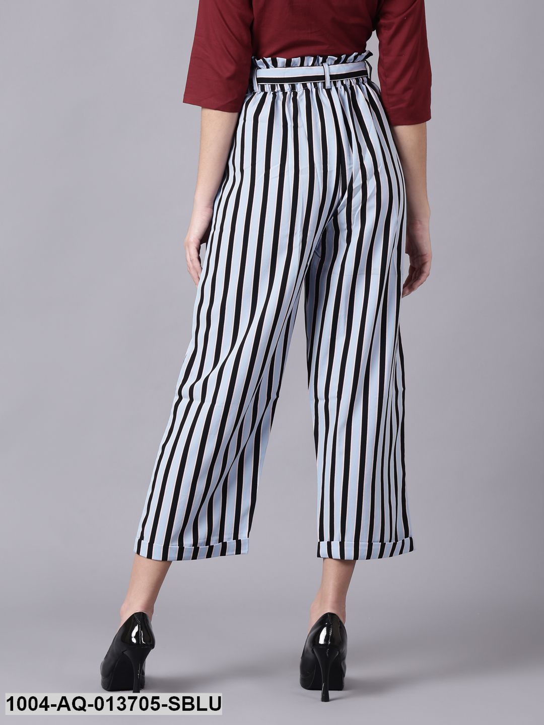 Sky Blue Striped Casual Texture Georgette Trouser