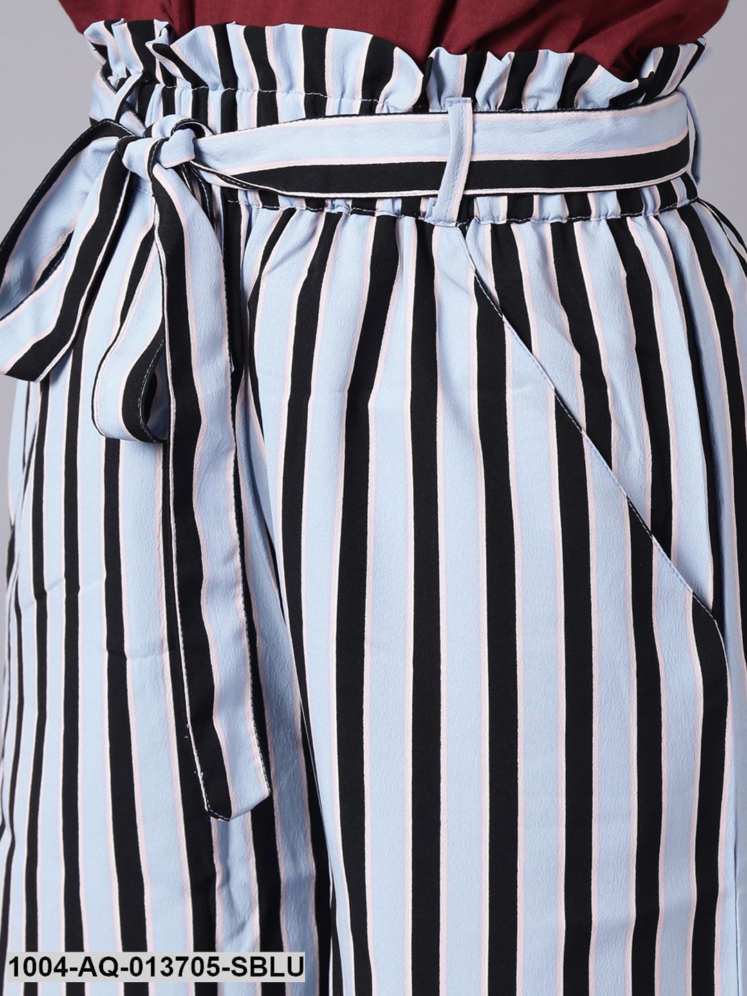 Sky Blue Striped Casual Texture Georgette Trouser