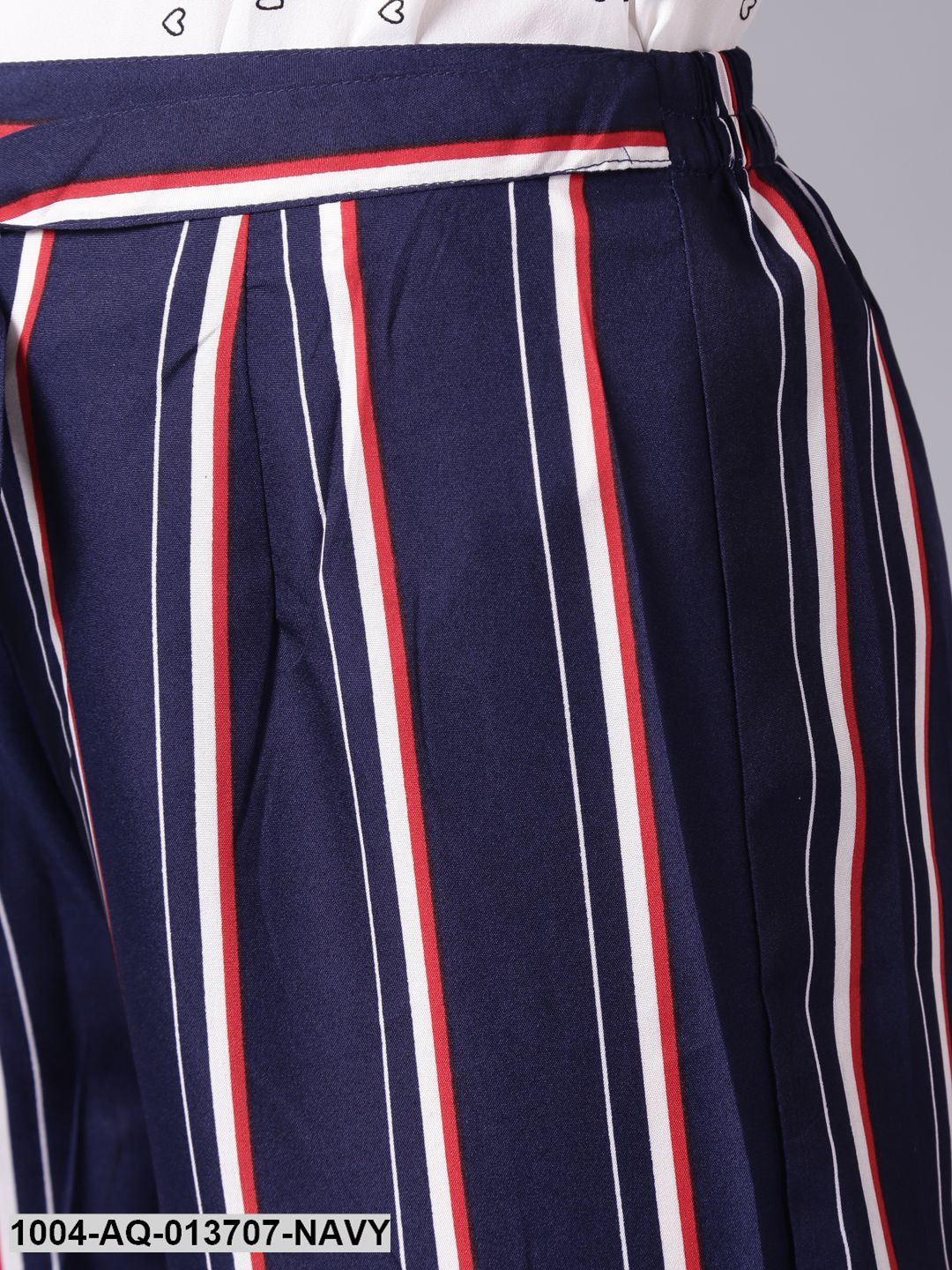 Navy Blue Striped Casual Crepe Trouser