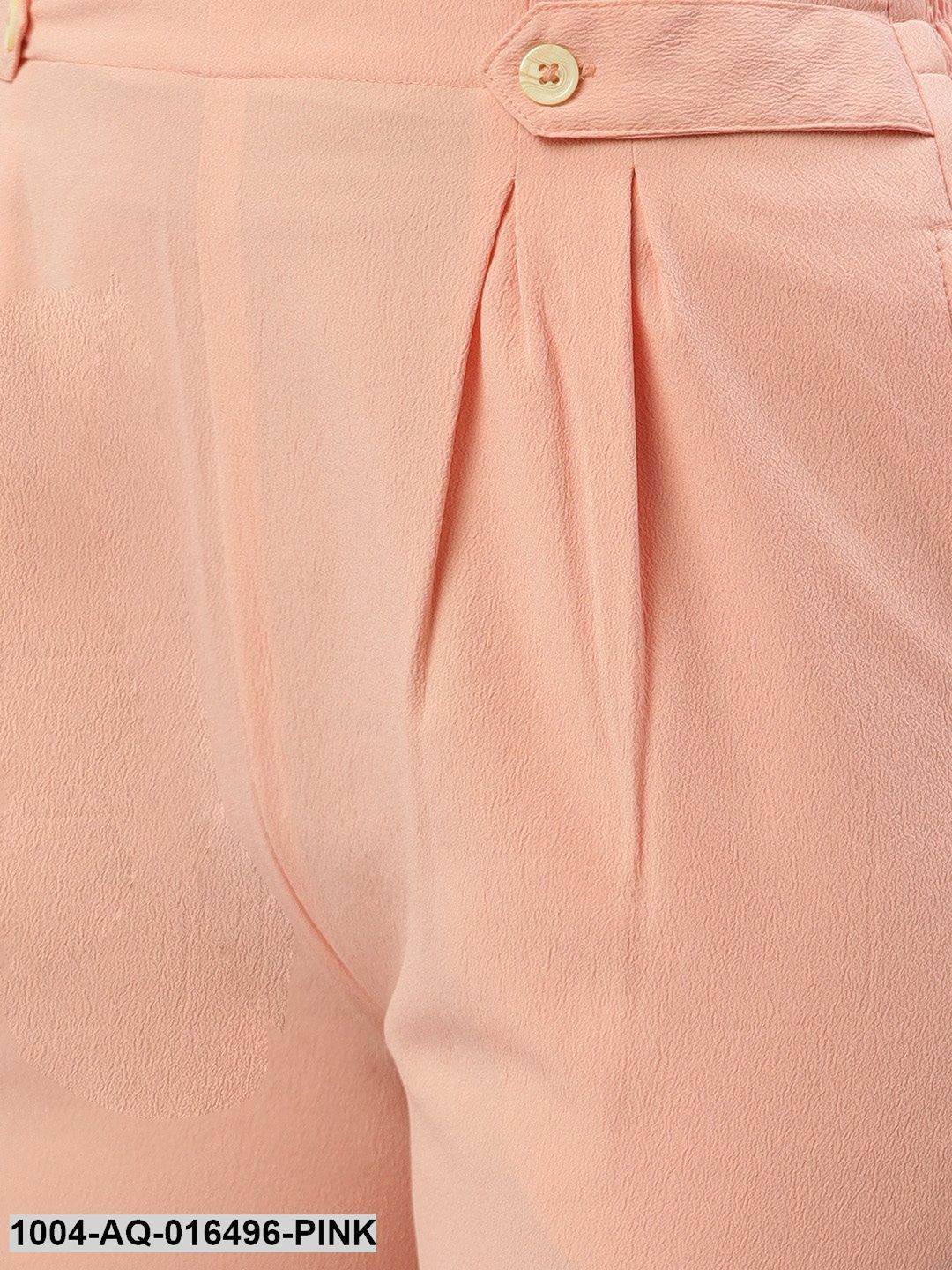 Pastel Pink Regular Texture Crepe Straigth Trouser Pant