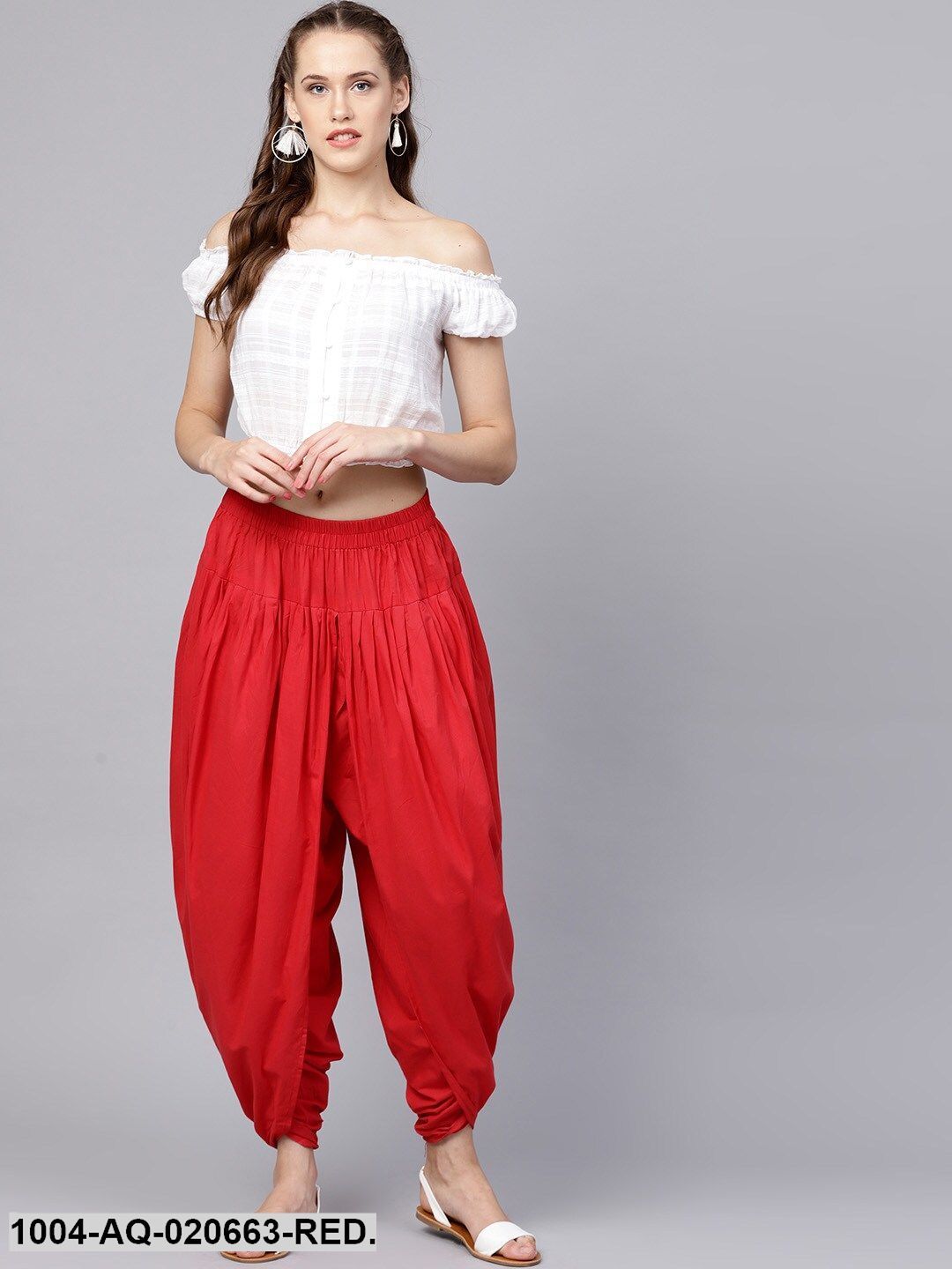 Red Regular Fit Solid Dhoti Pants