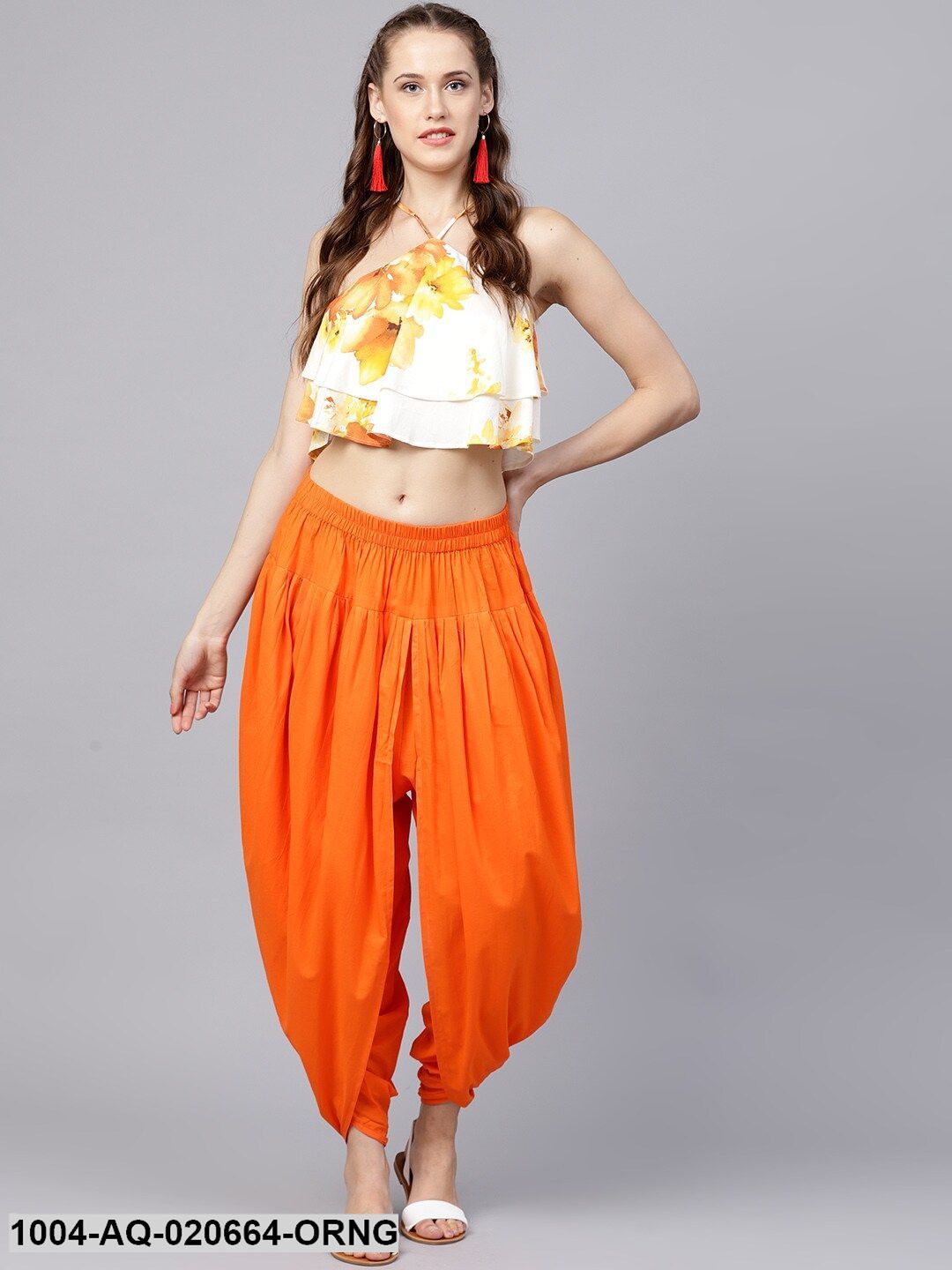 Orange Regular Fit Solid Dhoti Pants