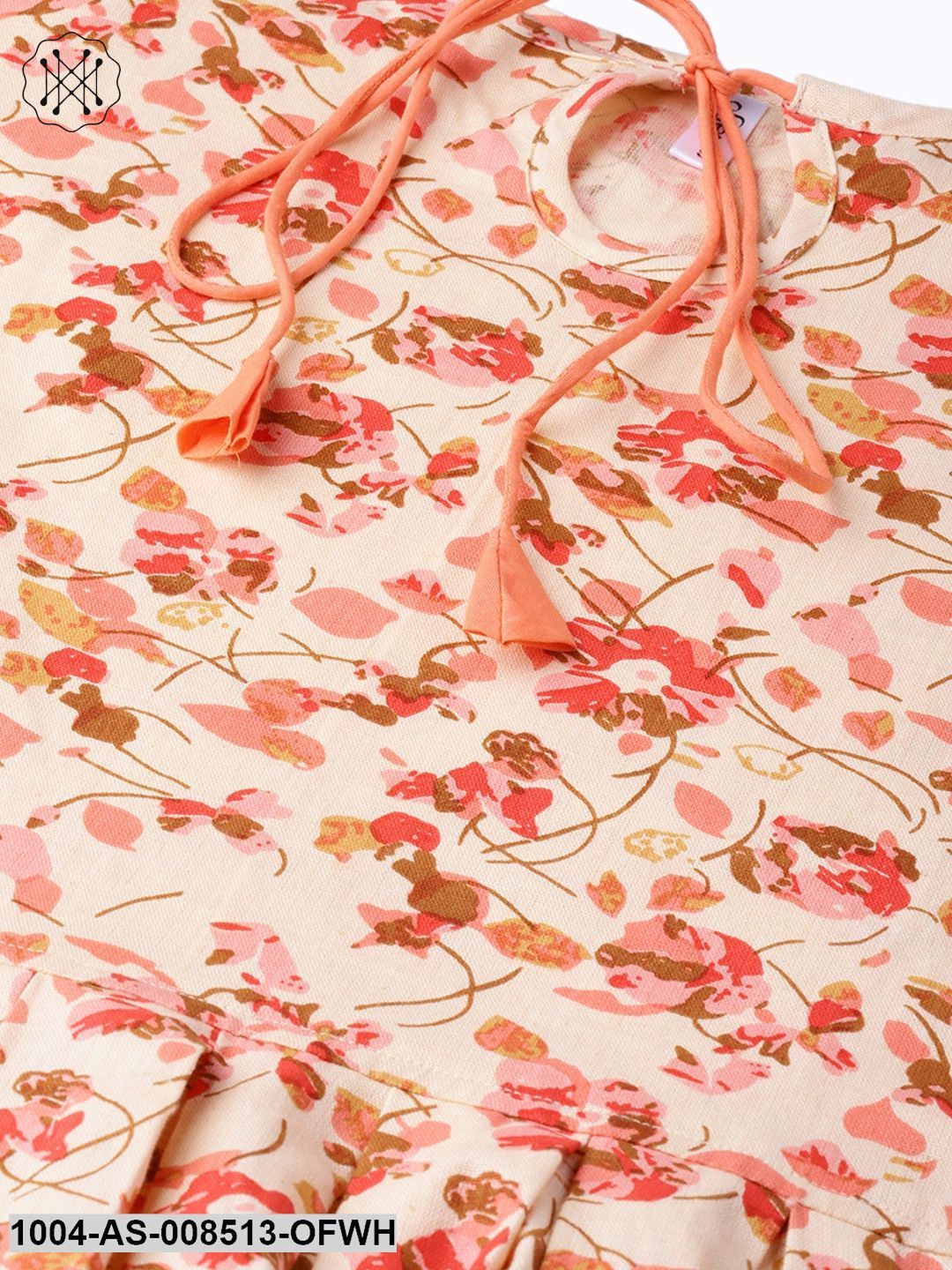 Off White & Pink Printed Cotton Half Sleeve Tunic