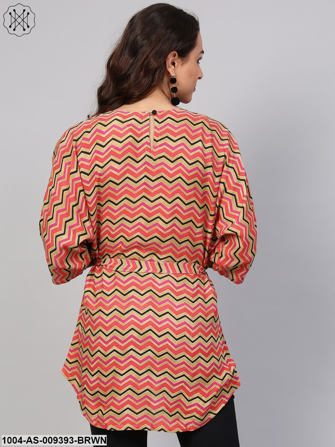 Multi Colored Zig Zac Printed Kimino Style Tunic