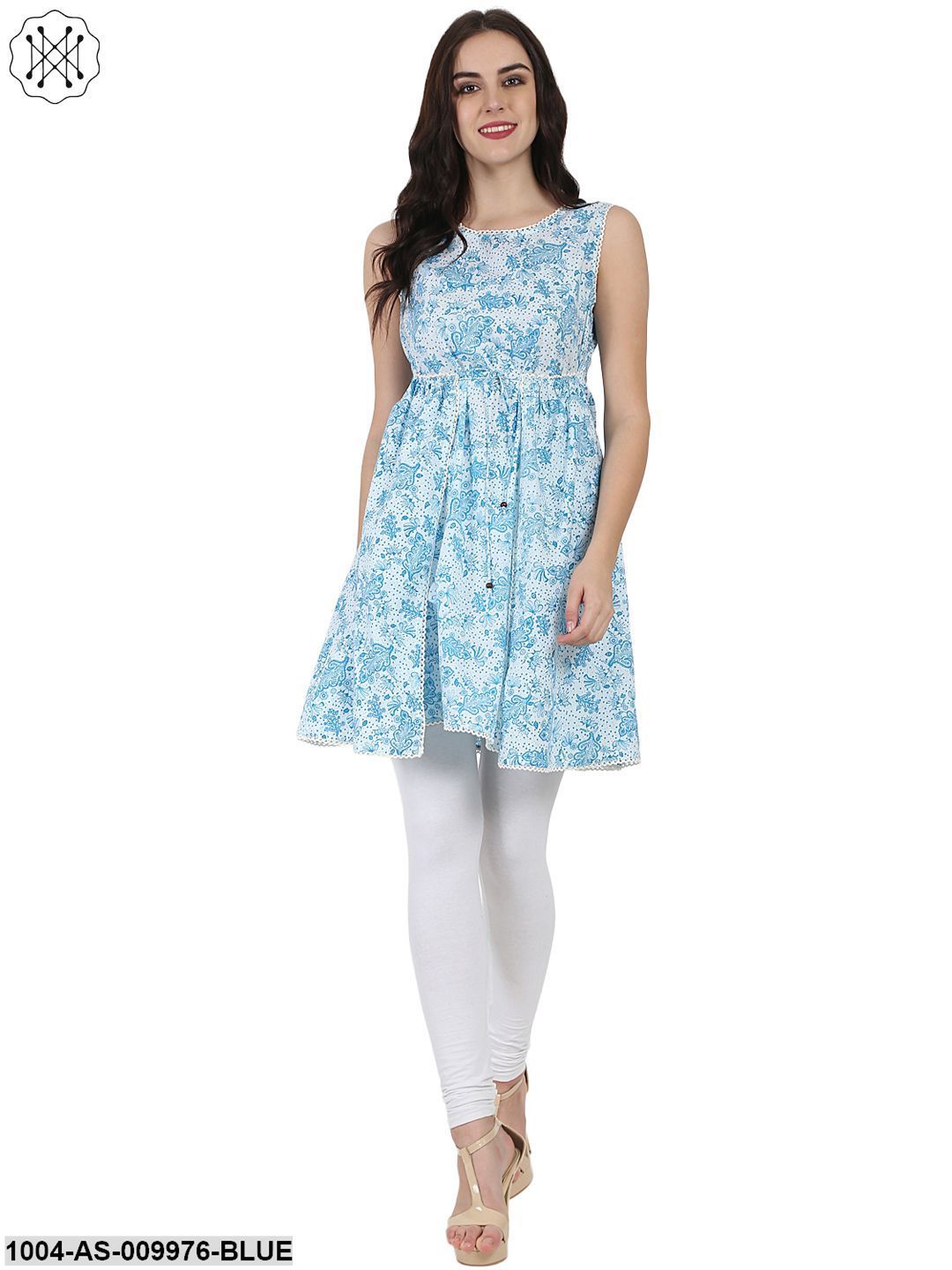 Blue Printed Sleeveless Cotton Tunic