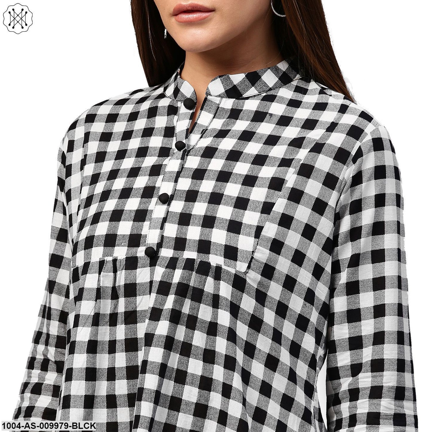 Black Printed 3/4Th Sleeve Cotton Tunic