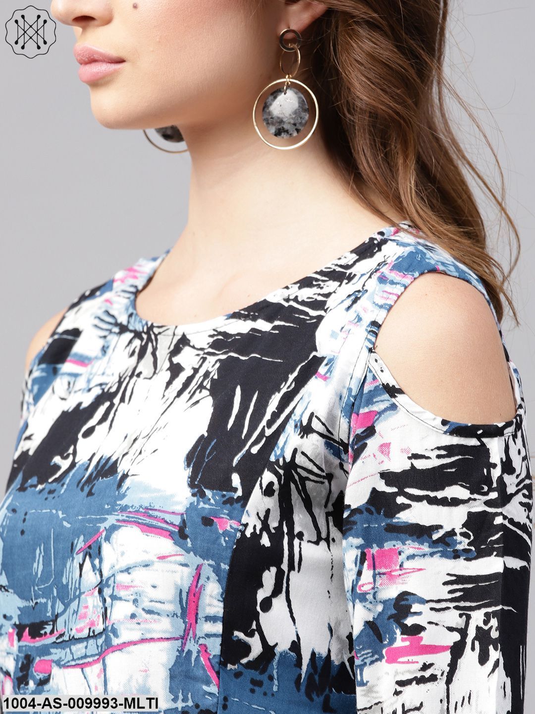 Multi Printed Half Cold Shoulder Sleeve Rayon Tunics