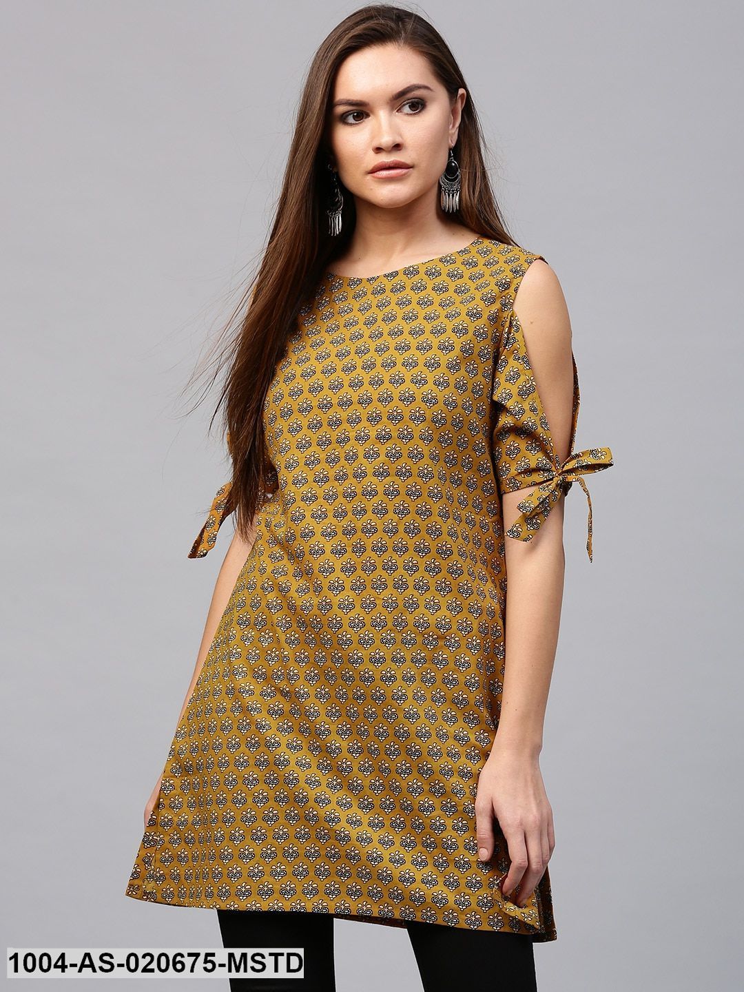 Mustard Yellow & Black Printed Tunic