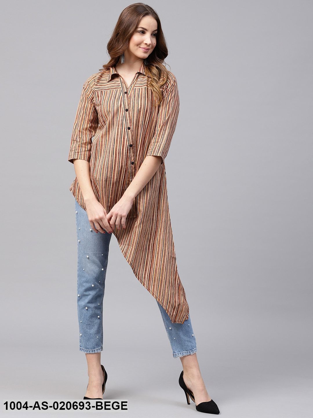 Beige & Maroon Striped Tunic