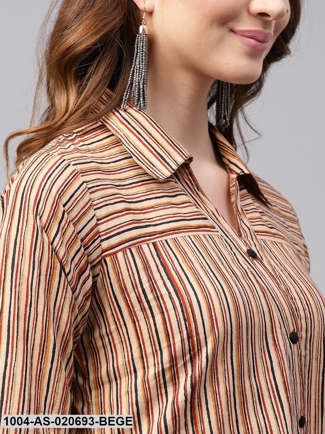 Beige & Maroon Striped Tunic