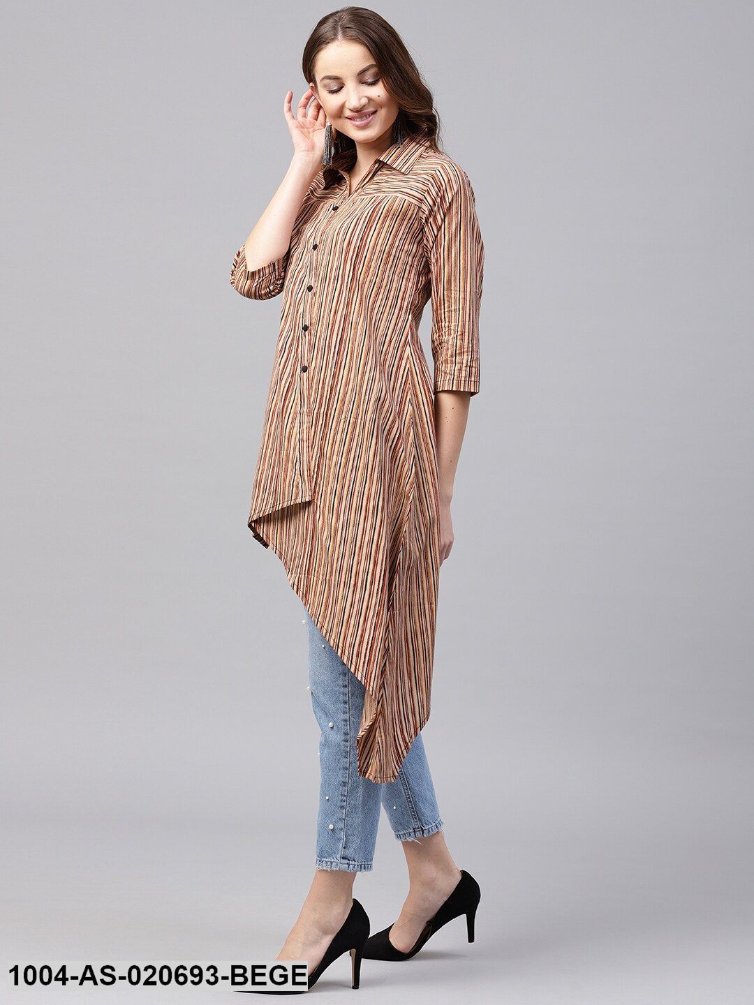 Beige & Maroon Striped Tunic