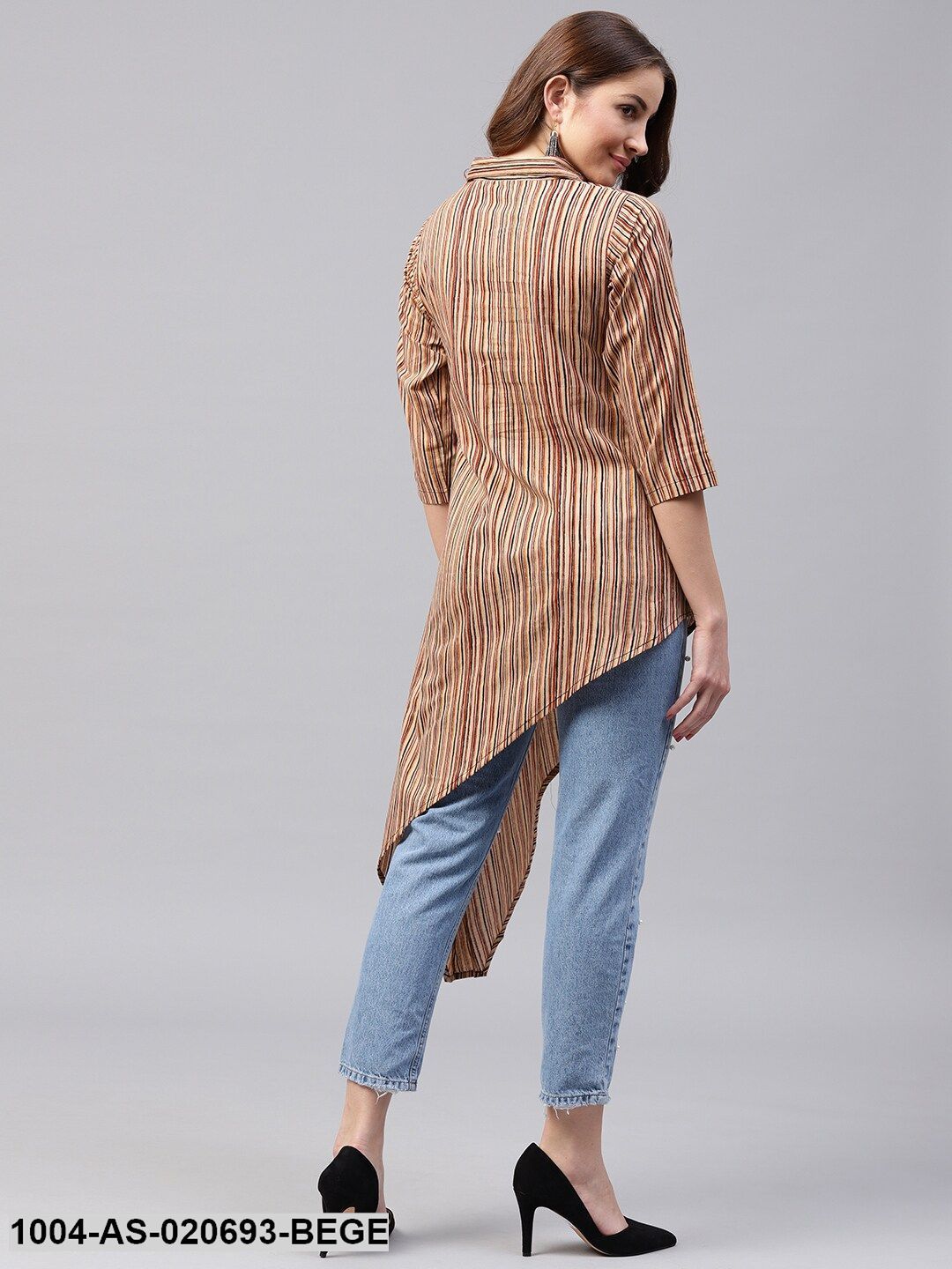 Beige & Maroon Striped Tunic