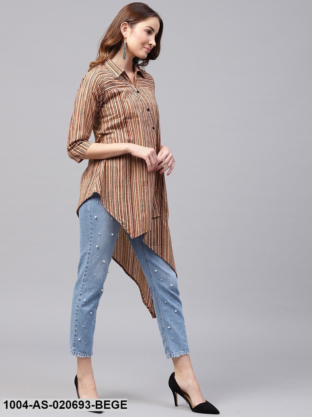 Beige & Maroon Striped Tunic