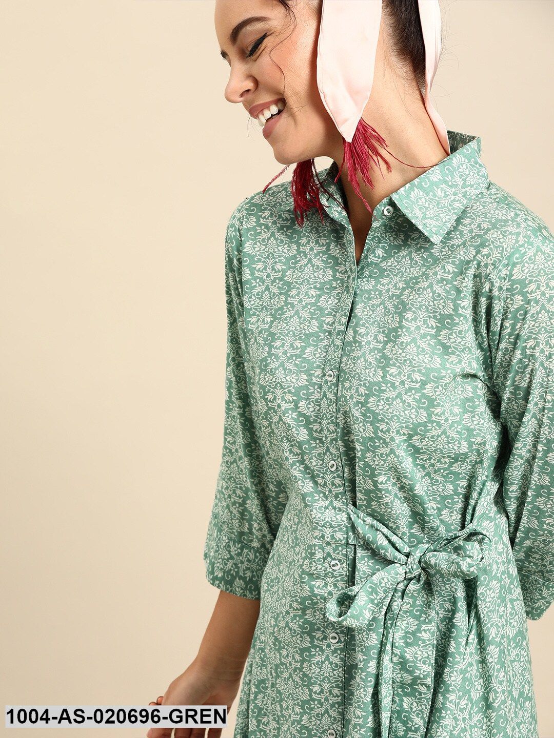 Green & White Printed Tunic