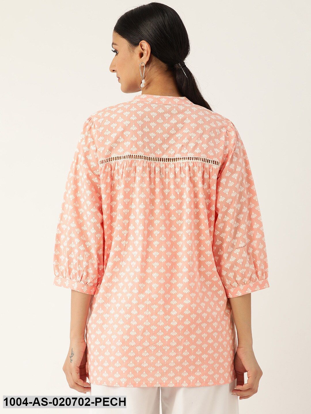 Peach-Coloured & White Floral Print Tunic