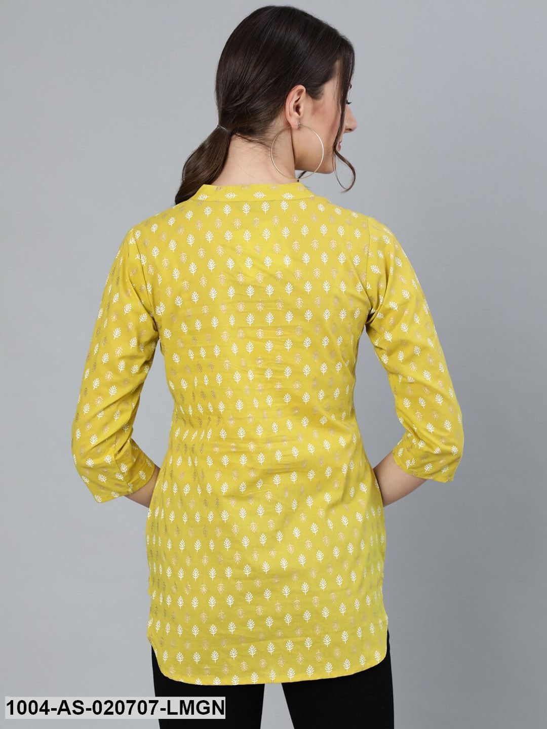 Lime Green & White Printed Tunic