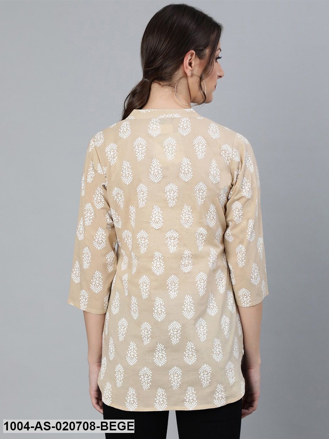 Beige & White Printed Tunic