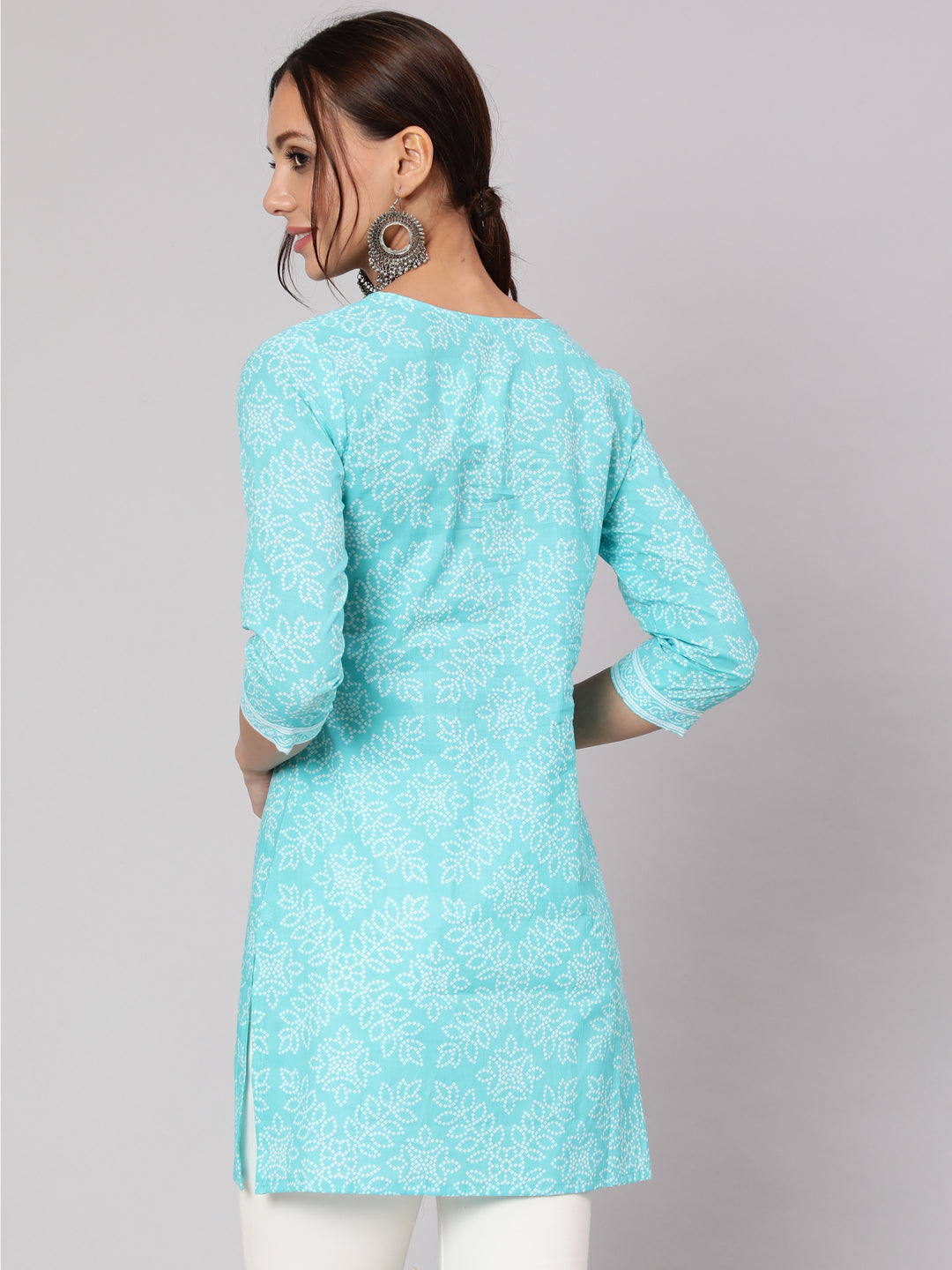 Aqua Blue Bandhani Printed Straight Tunic