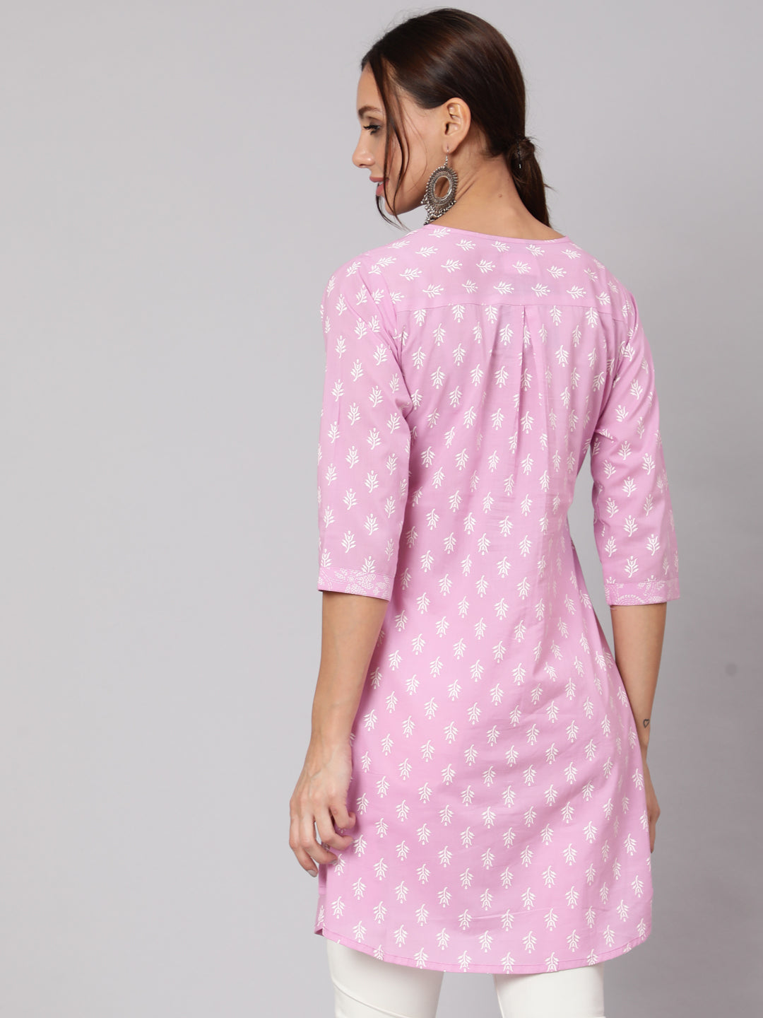 Purple Printed A-Line Tunic With Three Quarter Sleeves