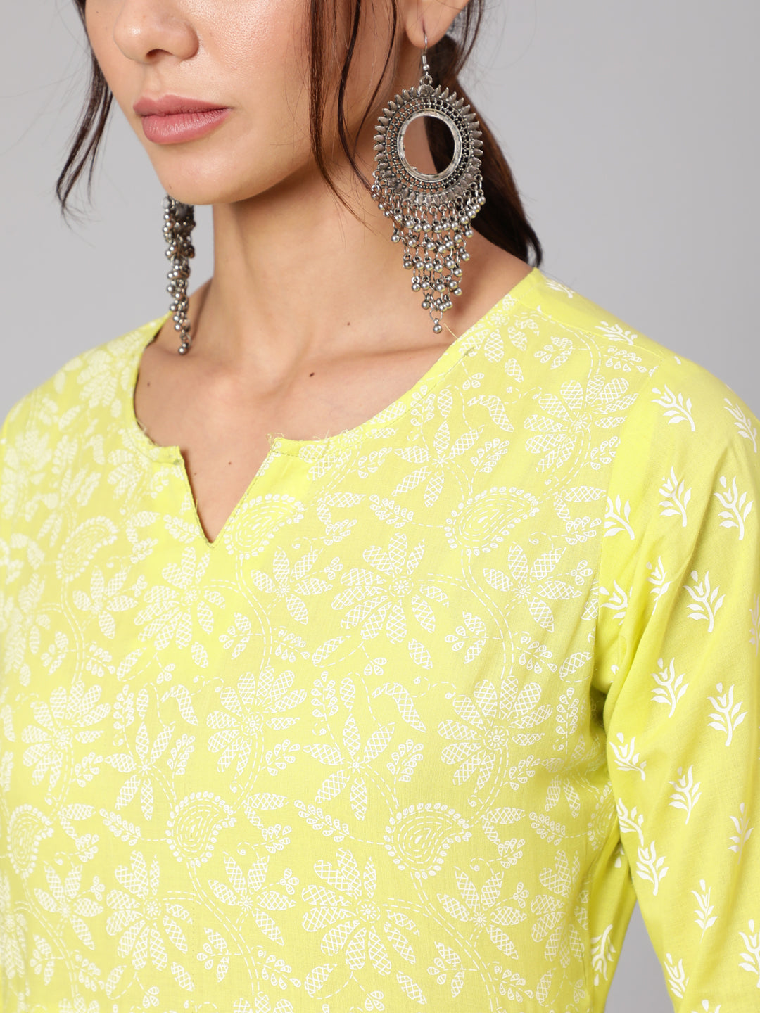 Green Printed A-Line Tunic With Three Quarter Sleeves