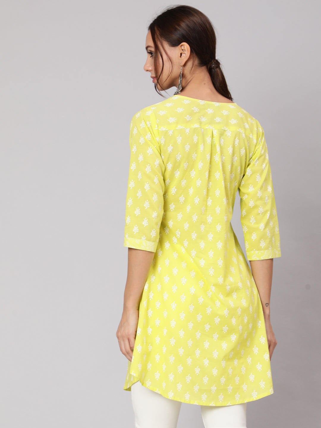 Green Printed A-Line Tunic With Three Quarter Sleeves
