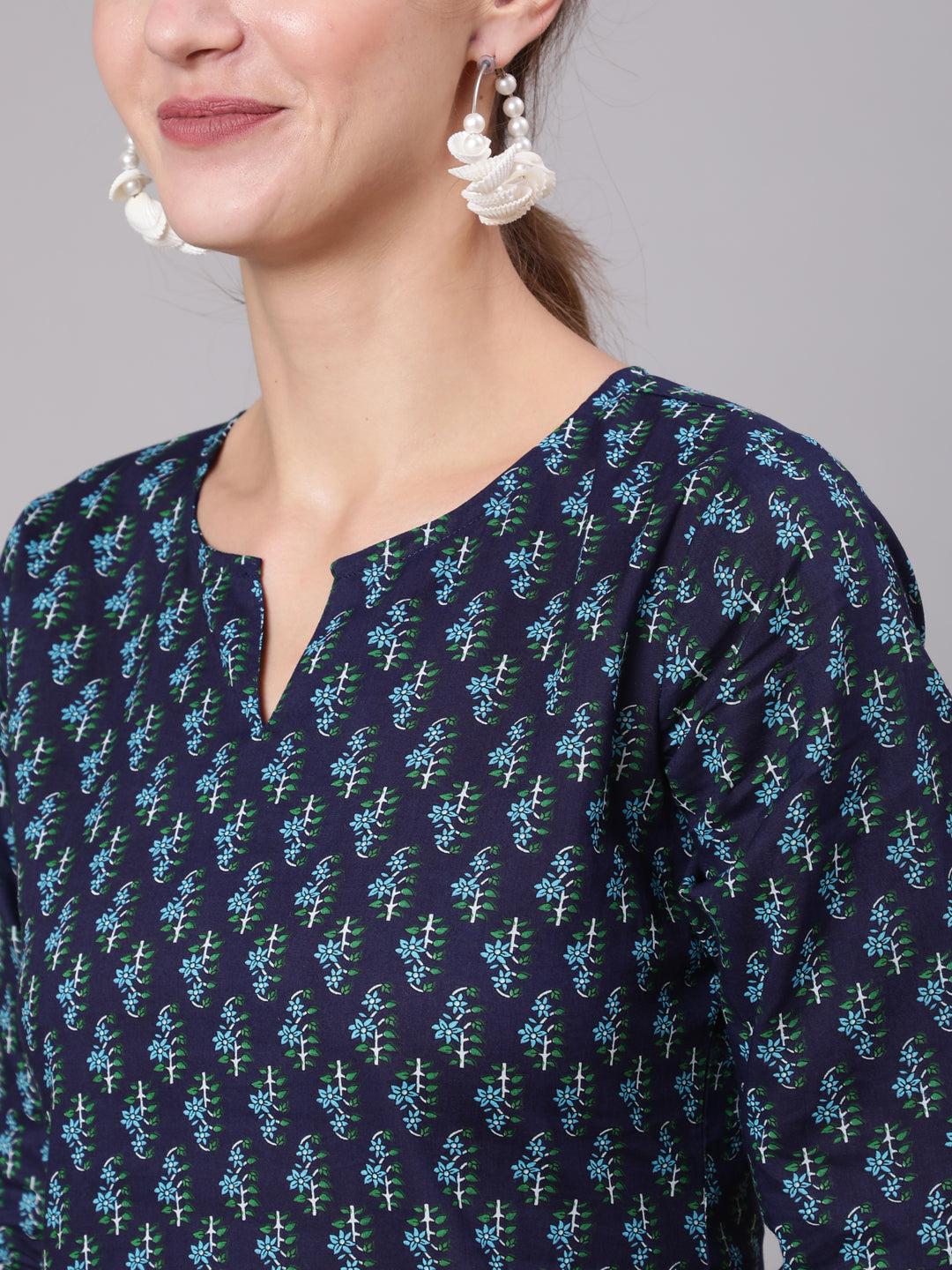 Navy Blue Ethnic Printed Straight Tunic