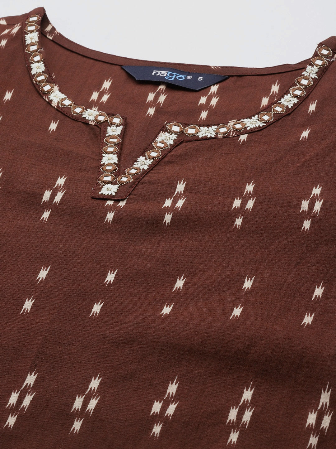 Brown Embroidered Ikat Printed Straight Tunic