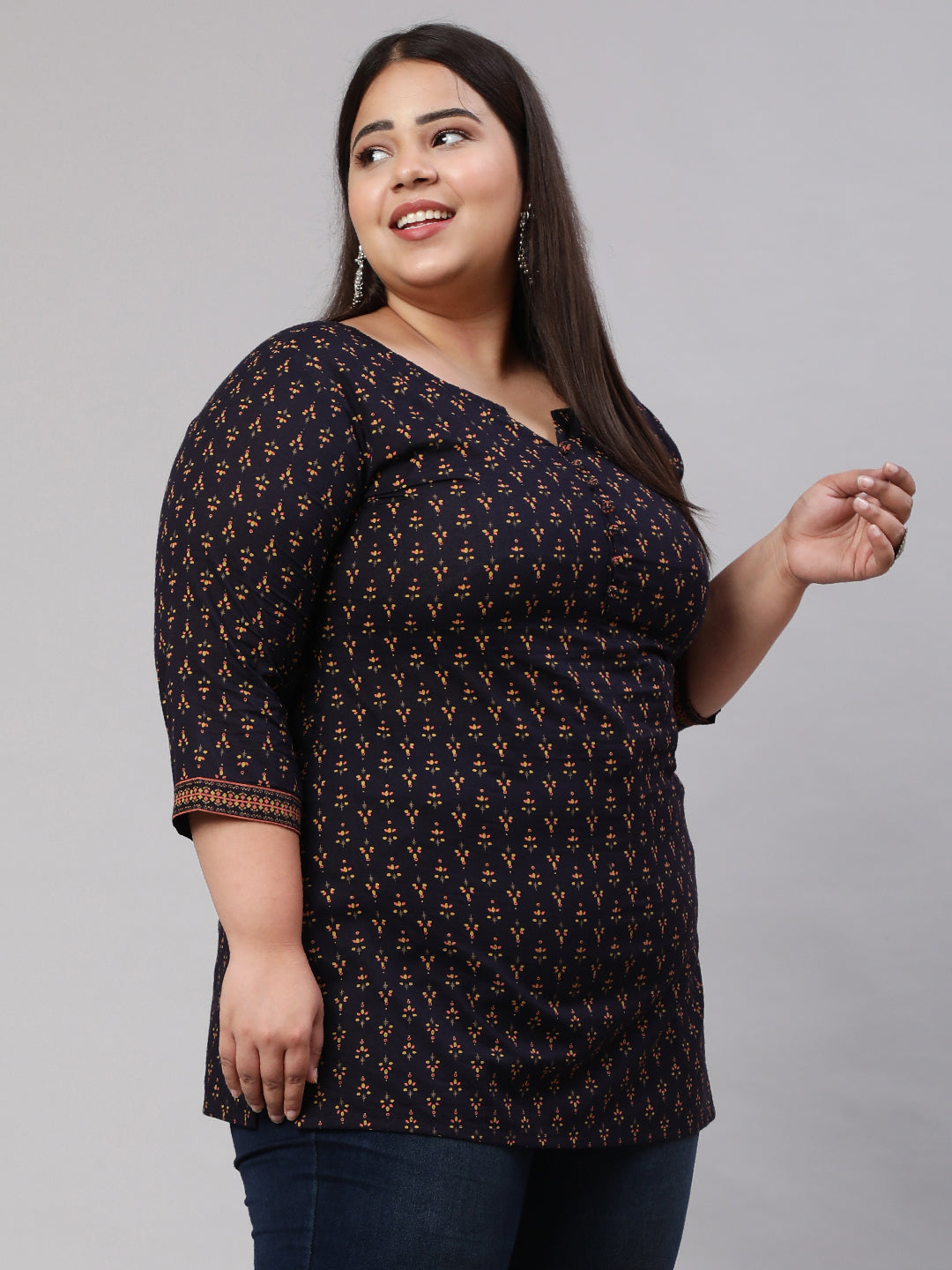 Plus Size Navy Blue Ethnic Tunic