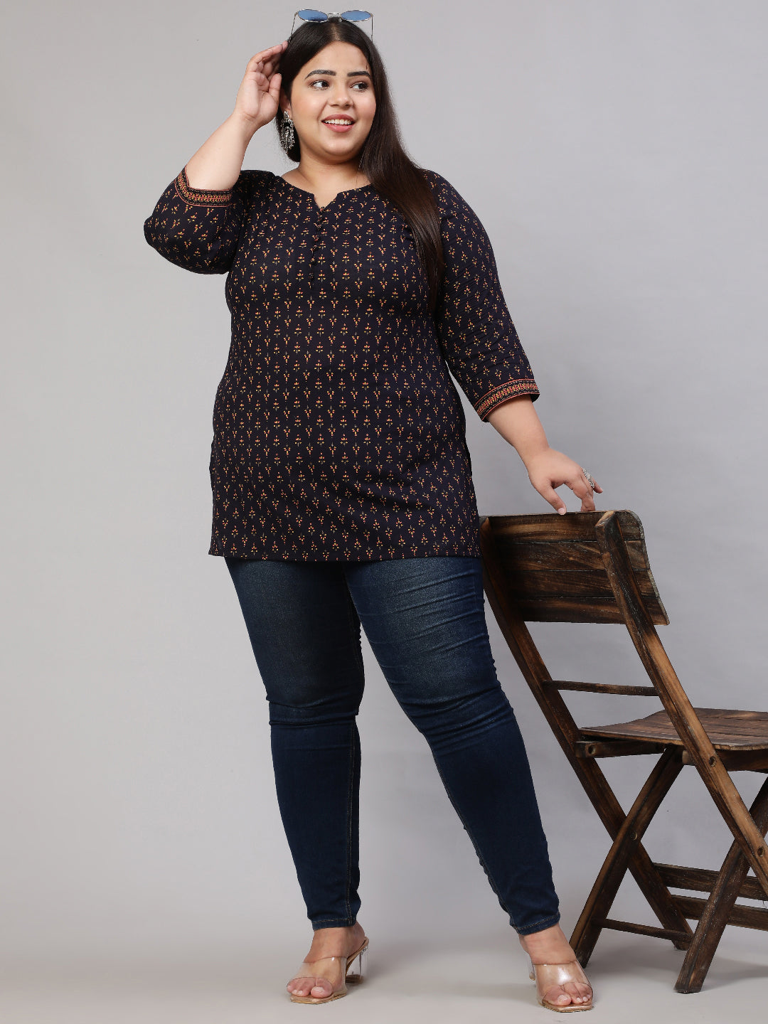 Plus Size Navy Blue Ethnic Tunic