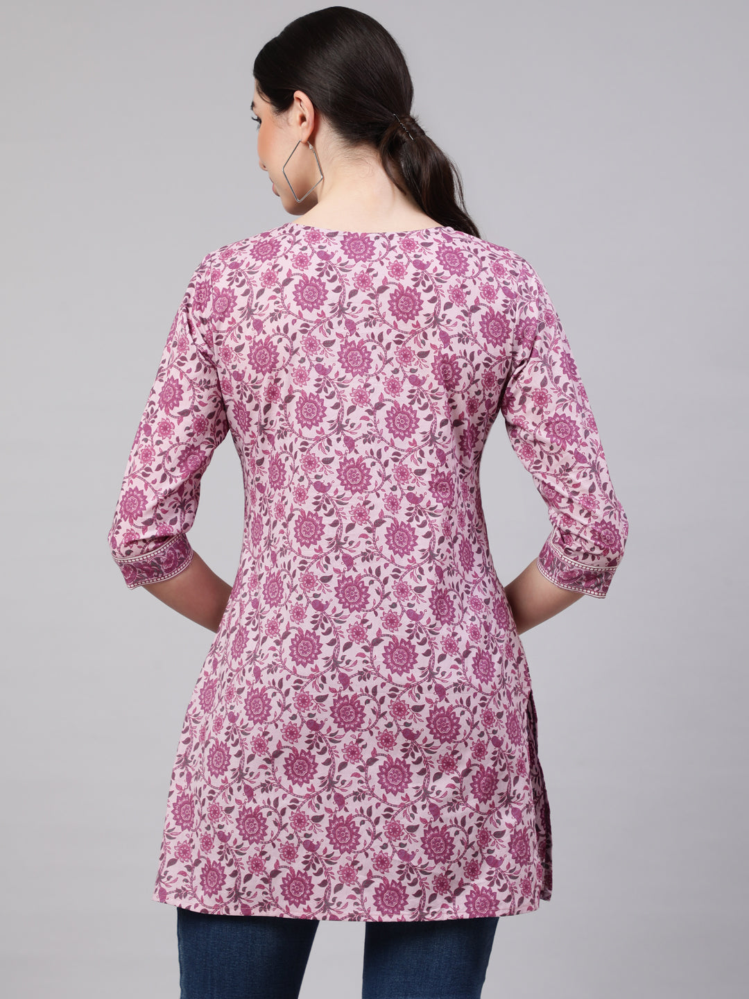 Pink Straight Tunic With Three Quarter Sleeves