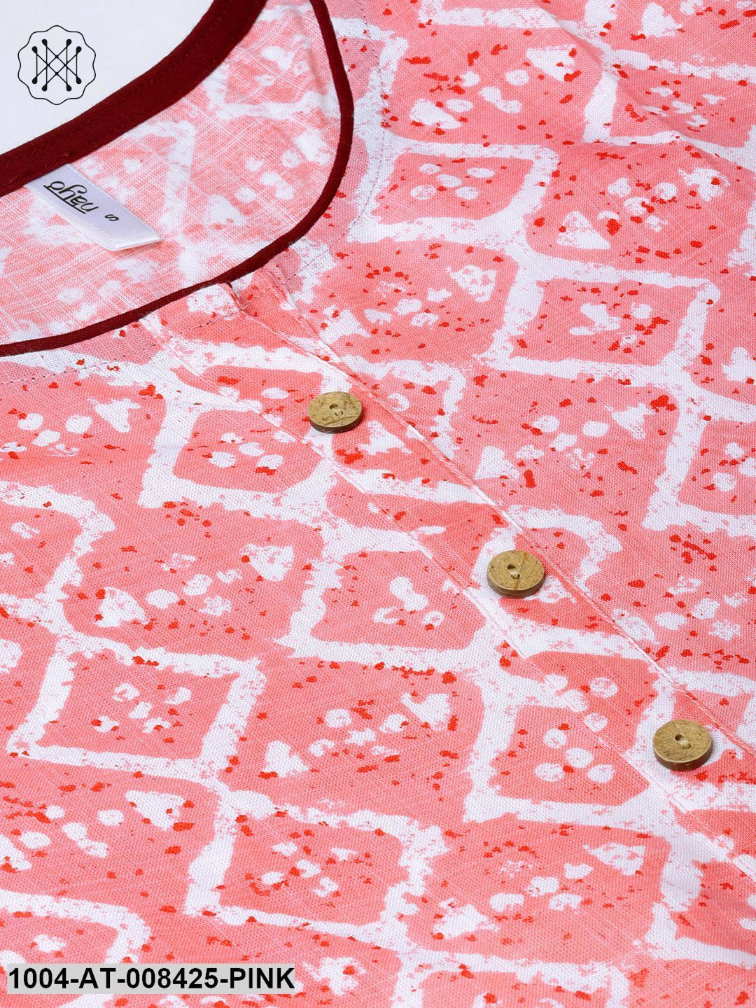 Light Pink And Off White Round Neck A-Line Kurta