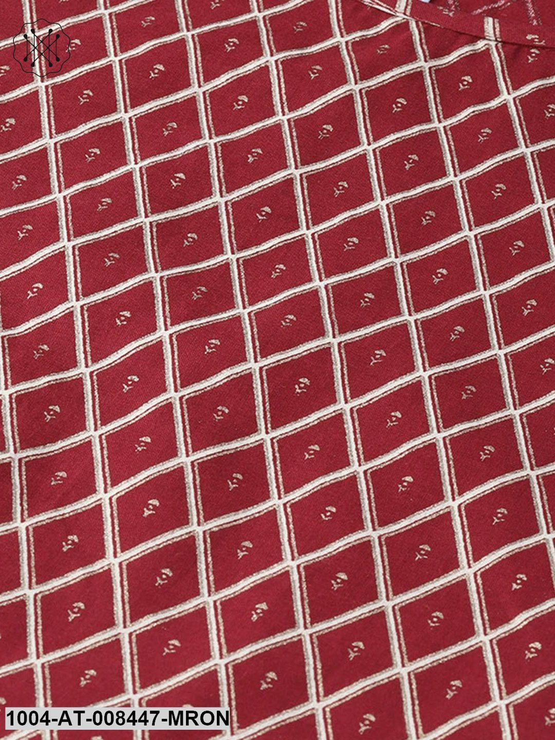 Maroon Checked 3/4Th Sleeve Straight Cotton Kurta