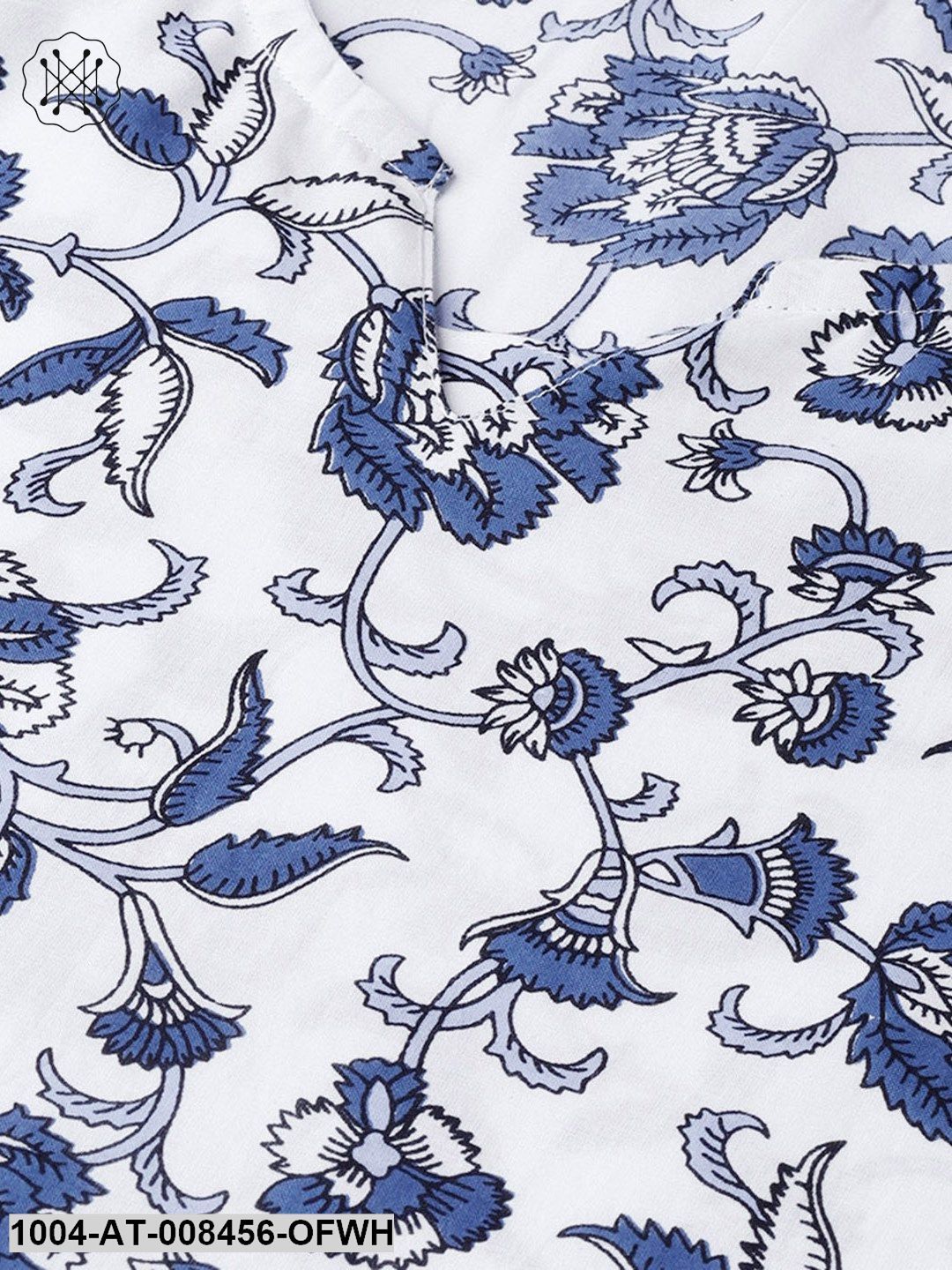 White & Blue Printed Half Sleeve Anarkali Kurta