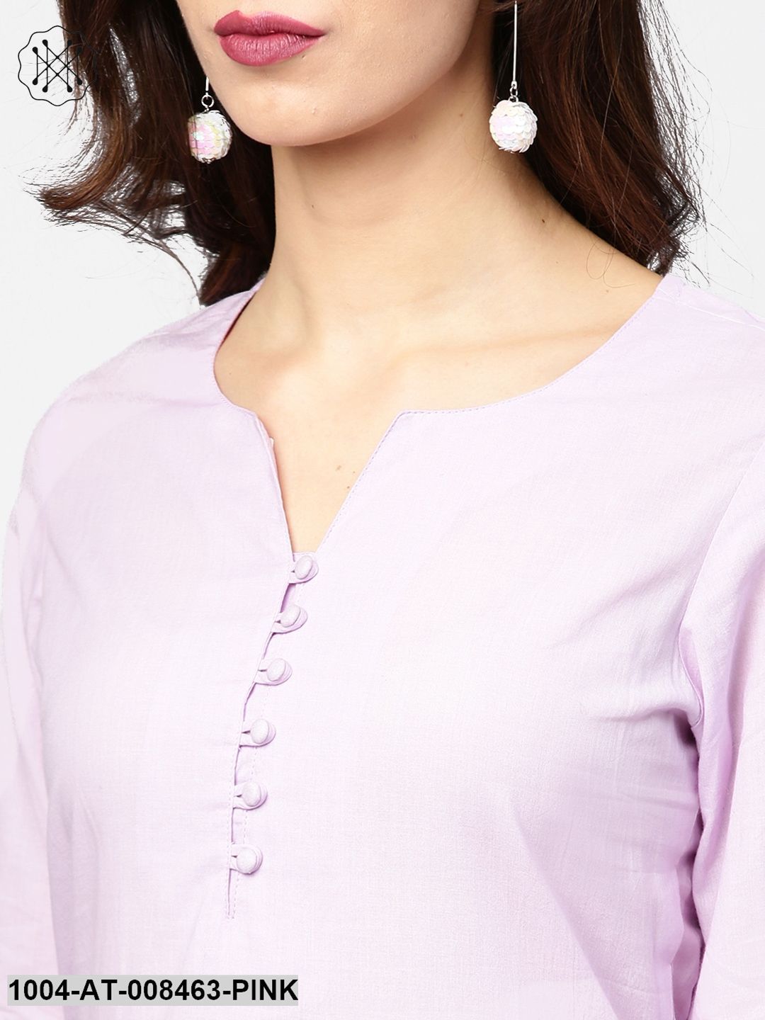 Baby Pink 3/4Th Sleeve Cotton Straight Kurta