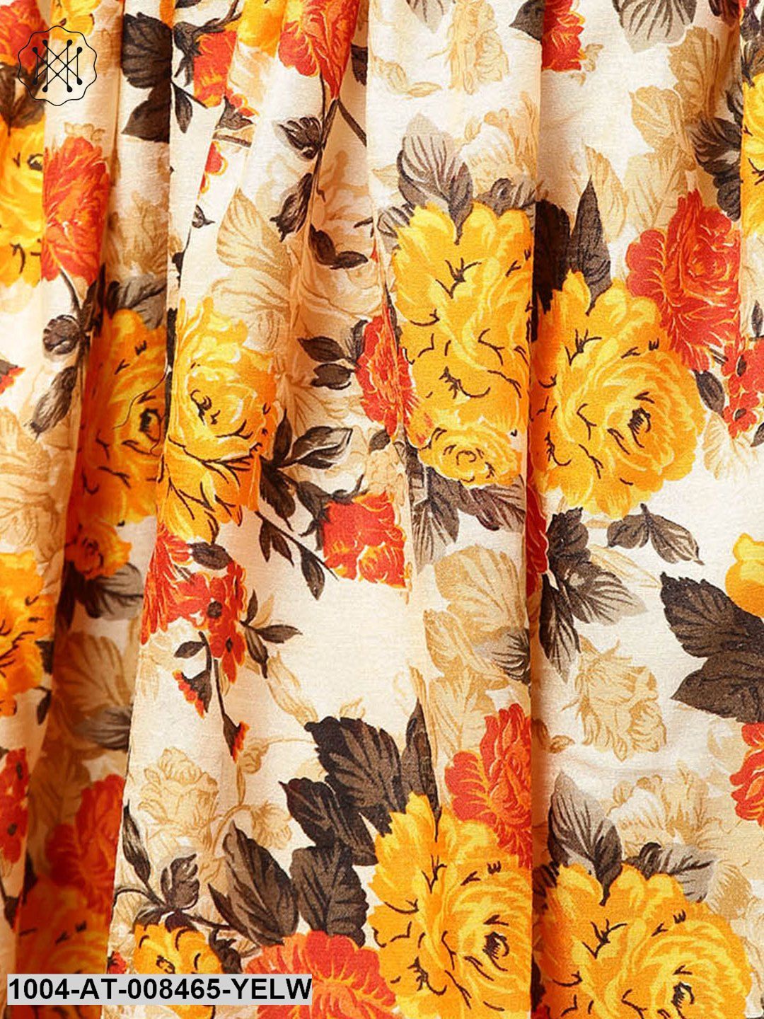 Yellow Banglori Printed 3/4Th Sleeve Double Layer Anarkali Kurta