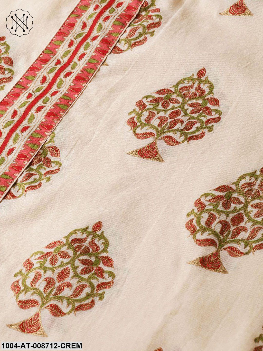 Cream Gold Printed Straight Kurta with Round neck & 3/4 sleeves