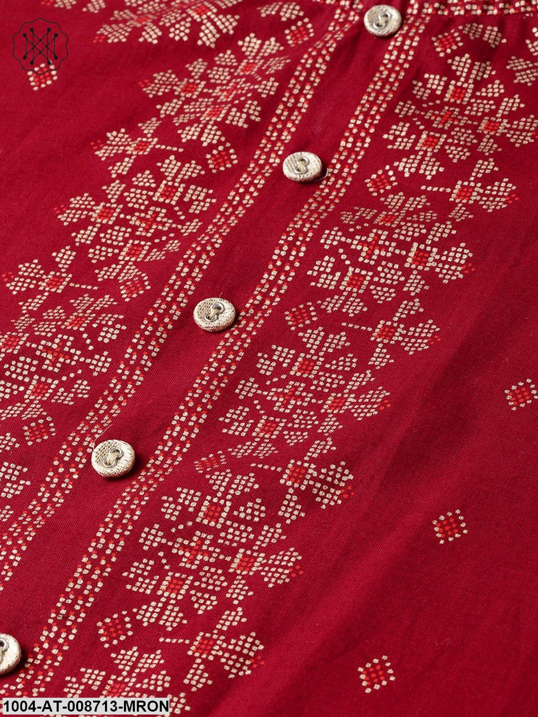 Maroon Gold printed Kurta with Round neck & 3/4 sleeves