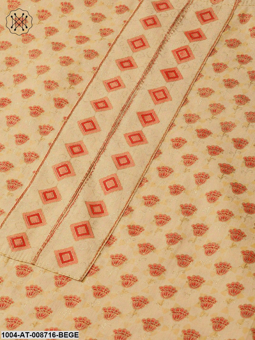 Beige Printed Straight Kurta with round neck with 3/4 sleeves