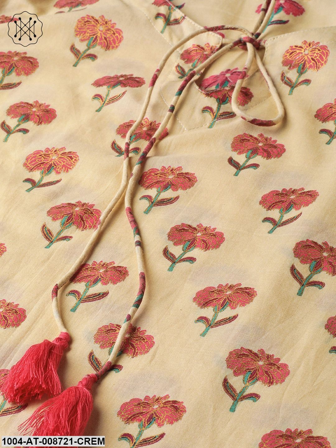 Cream with multi floral printed kurta with keyhole neckline