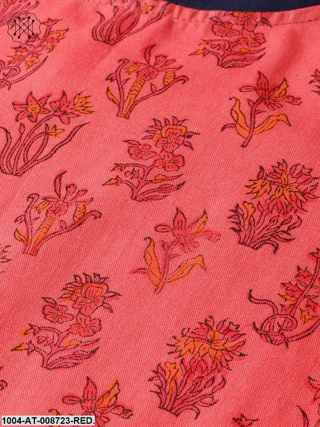 Red printed Straight Kurta with Round Neck & 3/4 sleeves