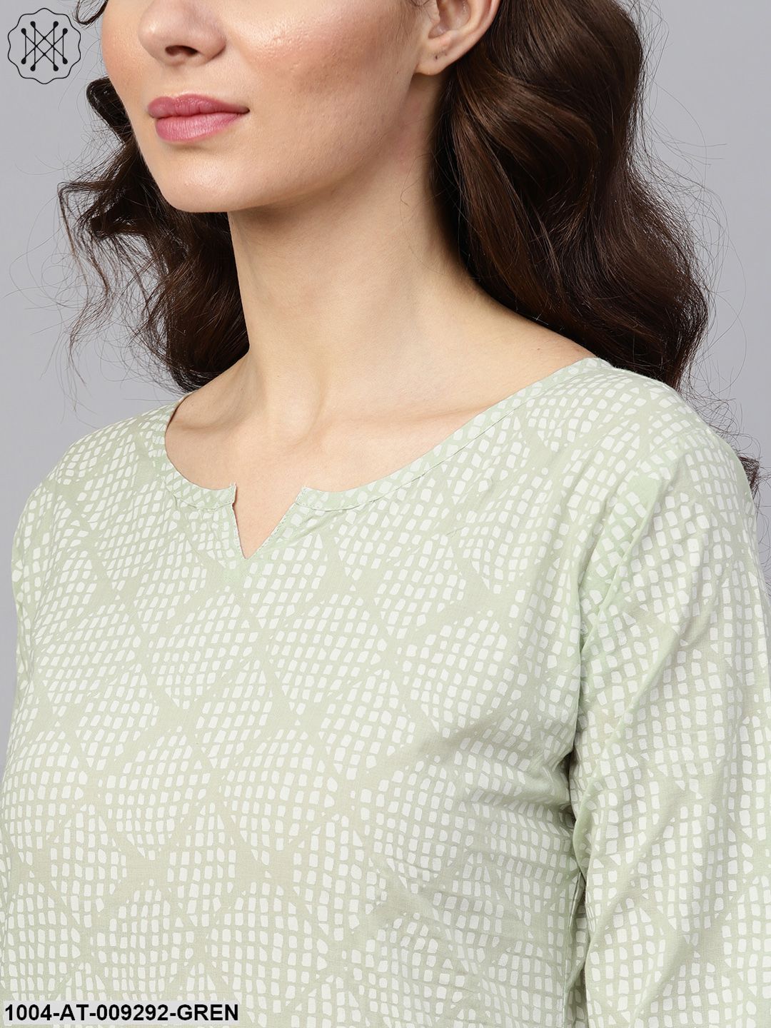 Green Printed 3/4Th Sleeve Cotton Printed Straight Kurta