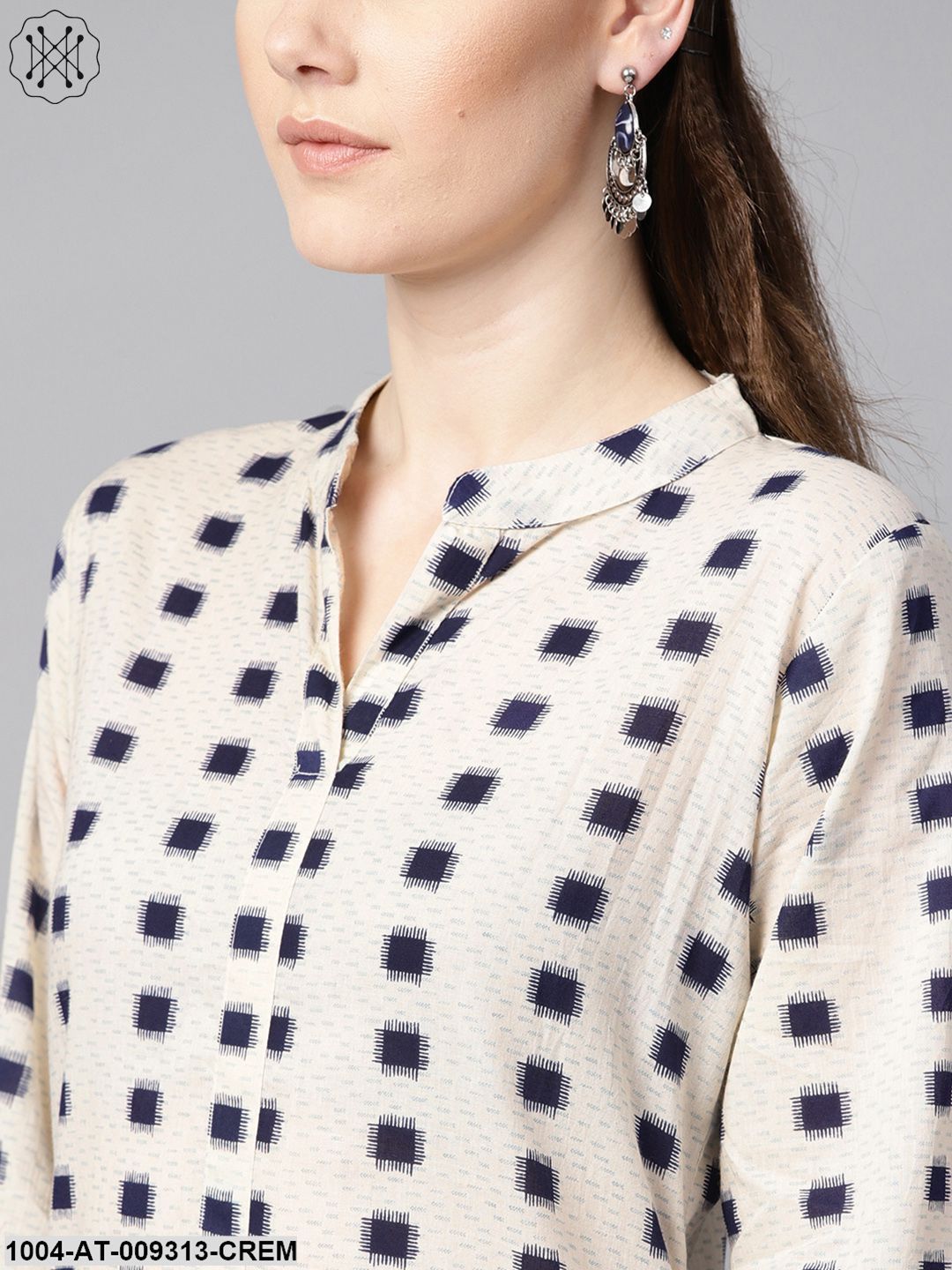 Beige Geometric Printed Cotton Straight Kurta