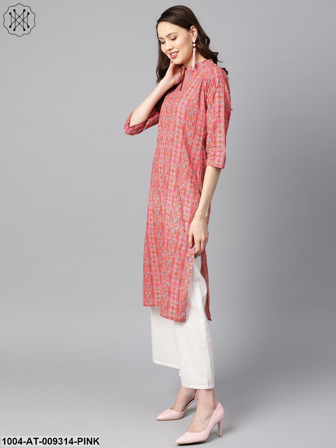 Geometric And Floral Mix Printed Cotton Straight Kurta