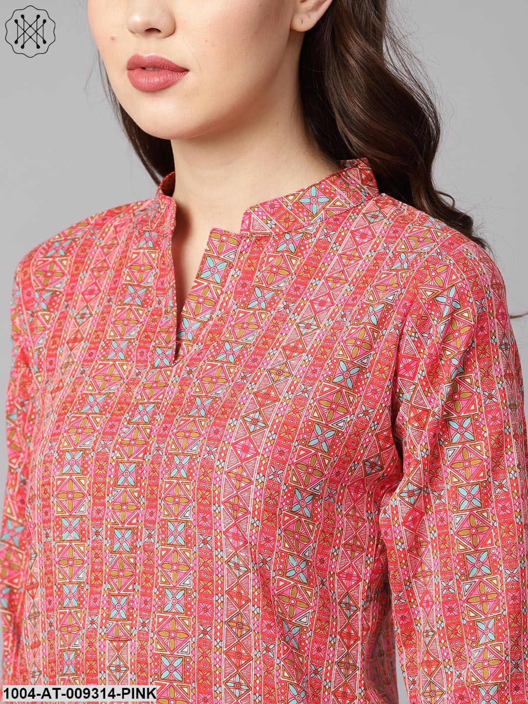 Geometric And Floral Mix Printed Cotton Straight Kurta