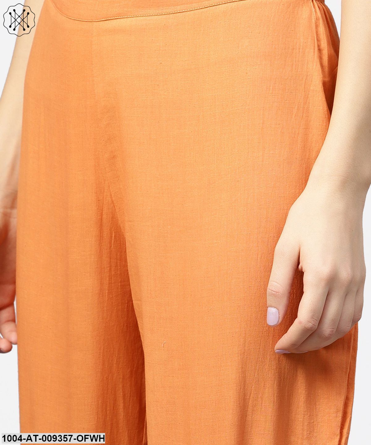 Off White Printed 3/4Th Sleeve Cotton Straight Kurta