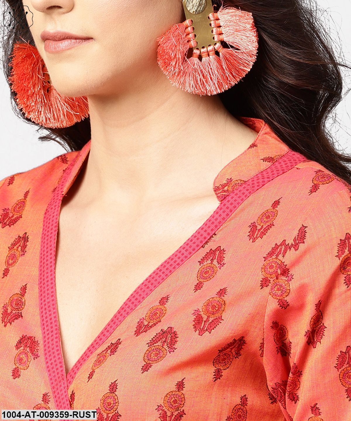 Gurea Printed 3/4Th Sleeve Cotton Angrakha Style Kurta