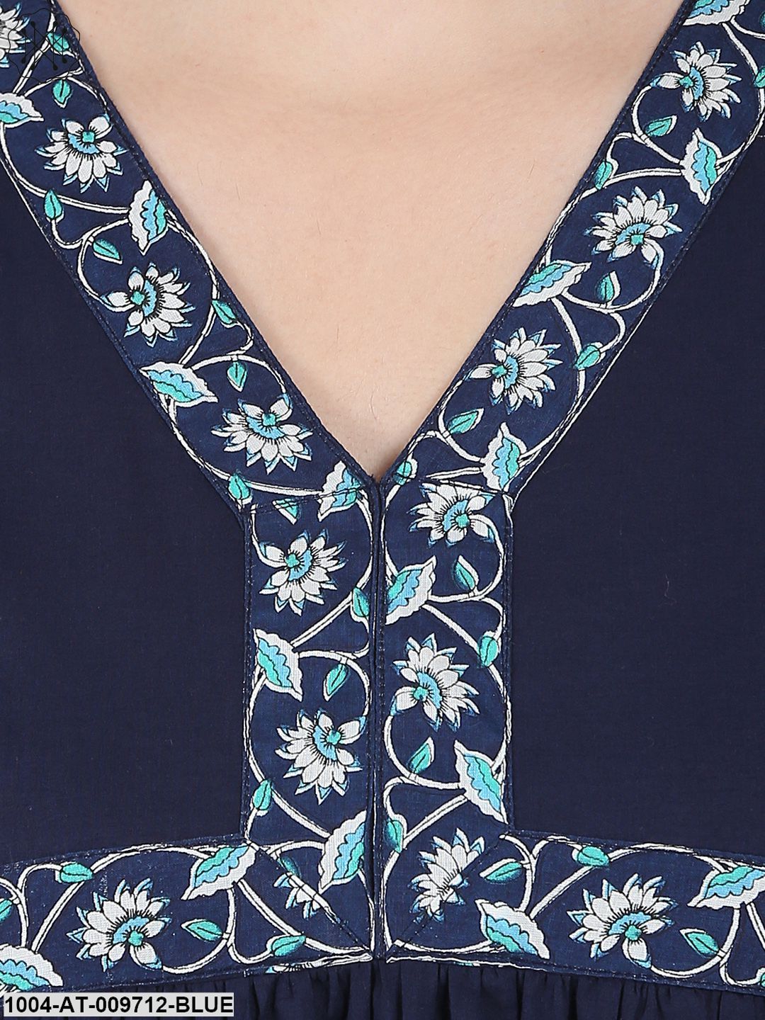 Blue 3/4Th Sleeve Cotton Anarkali Kurta