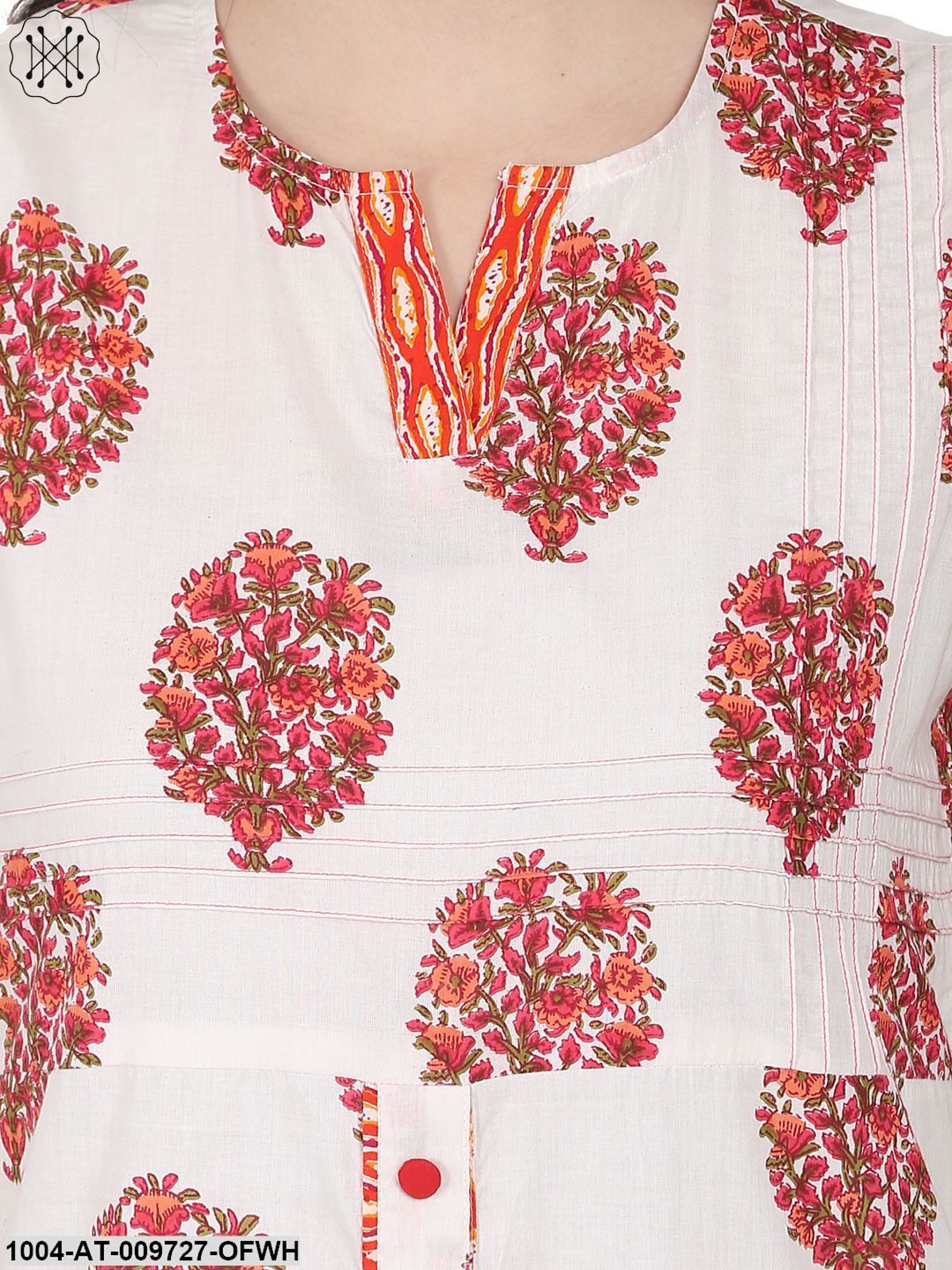 Off White Printed Sleeveless Cotton Kurta