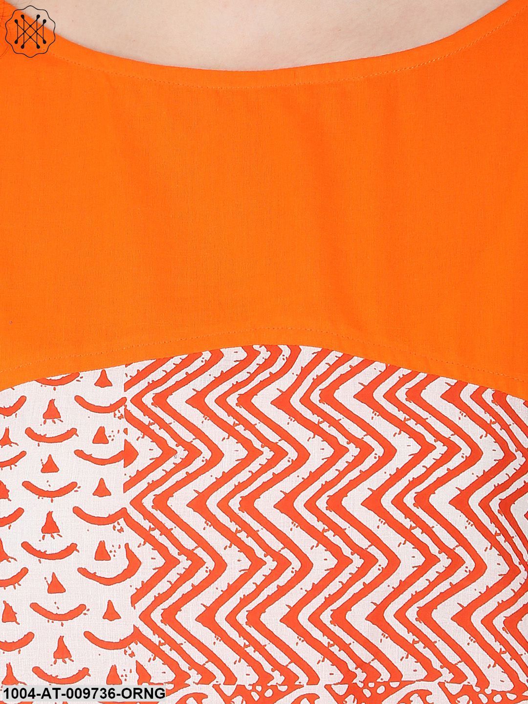 Orange Printed 3/4Th Sleeve Cold Shoulder A-Line Kurta
