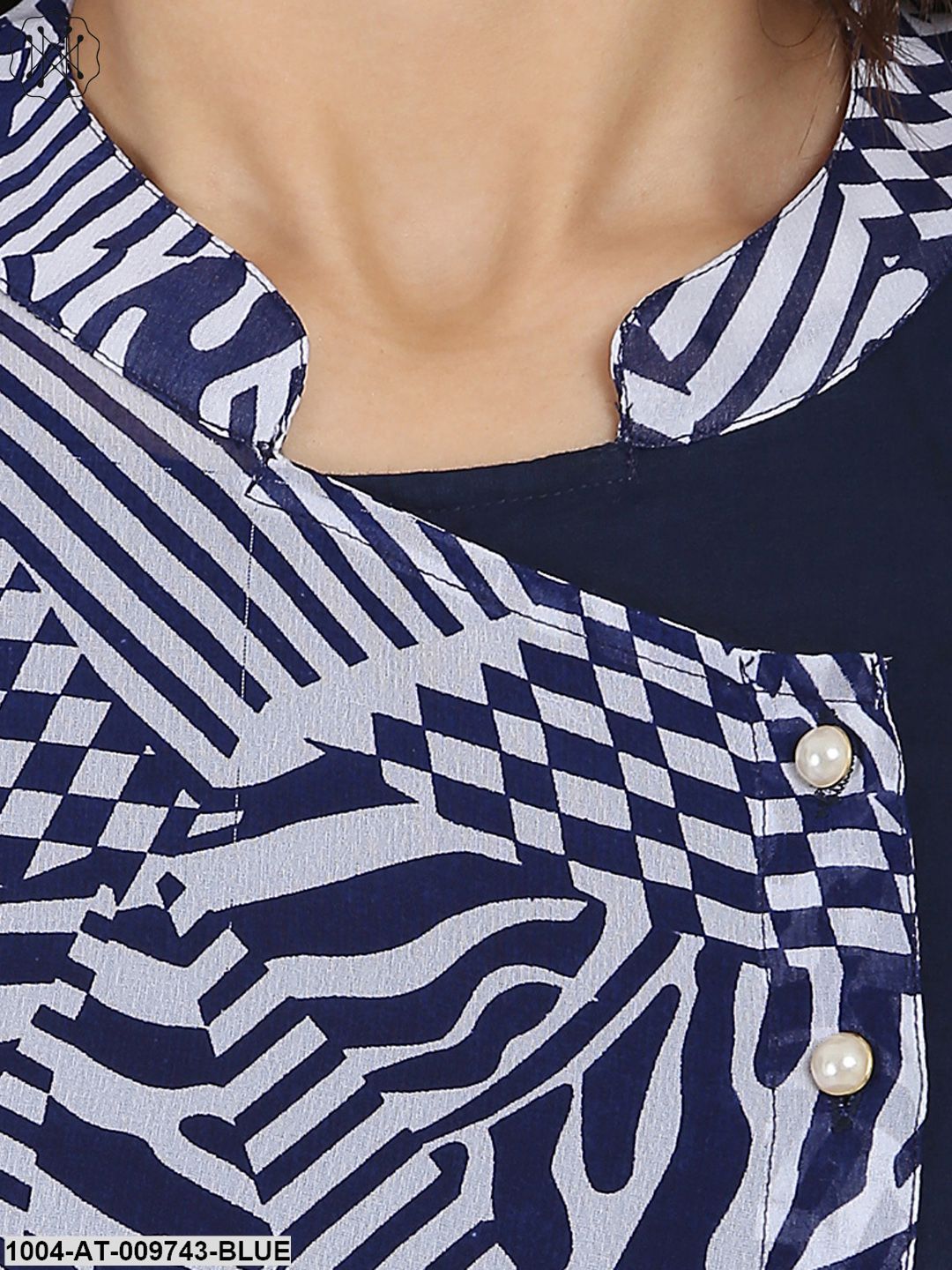 Blue Printed Sleeveless Georgette Angrakha Style Kurta